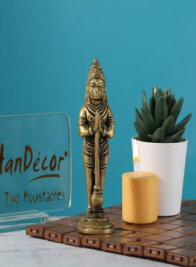 Two Moustaches 5 Inches Humble Hanuman Mudra Brass Statue, Standard, Brass Hanuman Idol, God Idols, Bajrangbali Statue, Bahubali Lord Hanuman, Antique Yellow, 1 Piece - Image 5